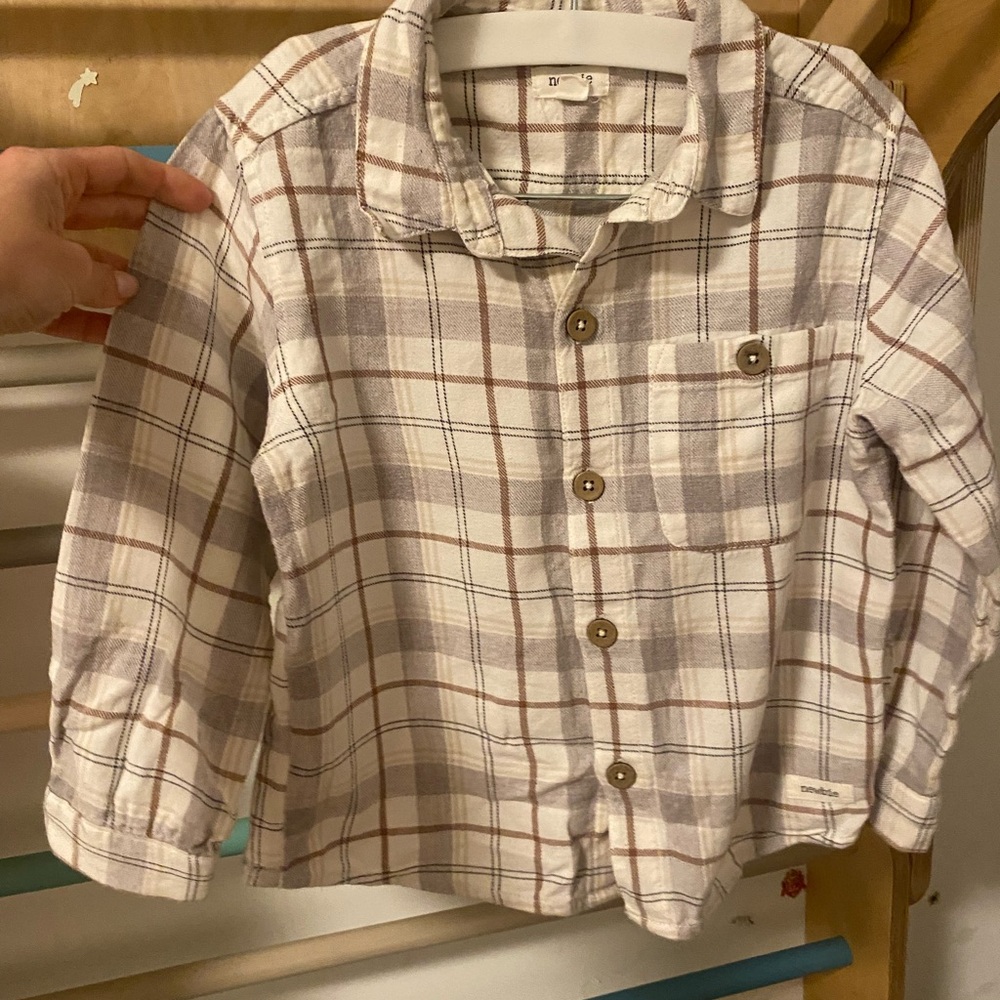 Newbie Boys Plaid Button-Down Shirt - Cream and Brown